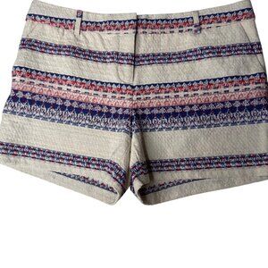 Dalia Womens Striped Woven Shorts Size 10 Red White & Blue Print Cotton Blend Ma